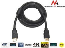 Przewód kabel HDMI-HDMI v1.4 Maclean, gold ethernet, 30AWG, 1.8m, MCTV-524