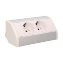 Gniazdo meblowe 2x2P+Z, schuko, biało-srebrne