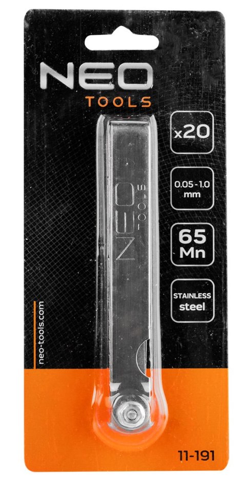 Szczelinomierz 20 listków (0.05 - 1.0 mm) 65MN/stal nierdzewna