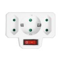 Rozgałęźnik 1x2P+Z (Schuko), 2x2P/II z włącznikiem, biały