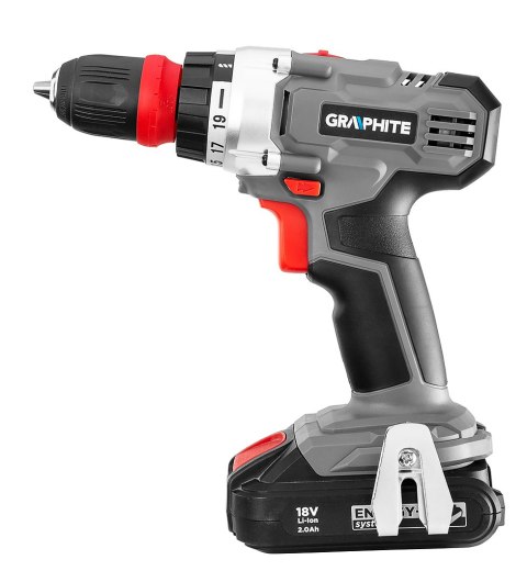 Wiertarko-wkrętarka akumulatorowa Energy+ 18V, zdejmowany uchwyt 10 mm, plus adapter kątowy i adapte