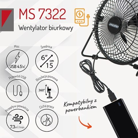 MS 7322 Wentylator biurkowy 15cm usb