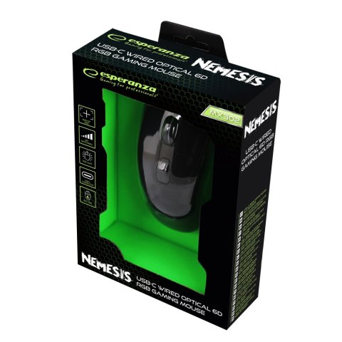EGM302 Esperanza mysz przewod. gaming led rgb 6d opt. usb-c nemesis