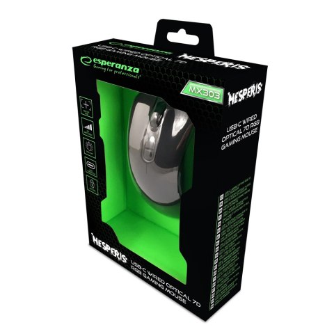 EGM303 Esperanza mysz przewod. gaming led rgb 7d opt. usb-c hesperis