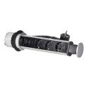 Gniazdo meblowe ?6cm wysuwane z blatu z ładowarką USB, blokadą i przewodem 1,8m, 3x2P+Z (Schuko), srebrne