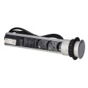 Gniazdo meblowe ?6cm wysuwane z blatu z ładowarką USB, blokadą i przewodem 1,8m, 3x2P+Z (Schuko), srebrne