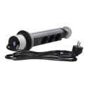 Gniazdo meblowe ?6cm wysuwane z blatu z ładowarką USB, blokadą i przewodem 1,8m, 3x2P+Z (Schuko), srebrne