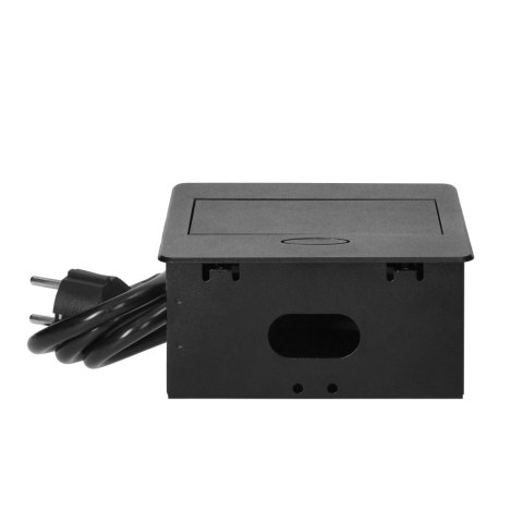 Wpuszczane gniazdo meblowe z ładowarką USB i przewodem 1,5m, 1x2P+Z Schuko, 2xUSB (typ A, 2,1A), płaski rant frezowany, czarny