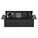 Gniazdo meblowe wpuszczane w blat z płaskim frezowanym rantem i ładowarką USB, 2x2P+Z, 2xUSB (typ A+C; 3,6A), czarne