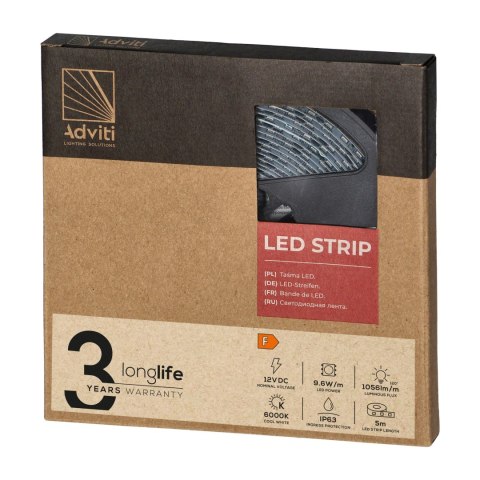 Taśma LED 12V, 2835, 120L/m, 760lm/m, 9,6W/m, IP63, 6000K, 5m