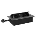 Gniazda meblowe wpuszczane w blat z płaskim frezowanym rantem, ładowarką USB i przewodem 1,5m, 2x2P+Z, 2xUSB (typ A+C; 3,6A), gr