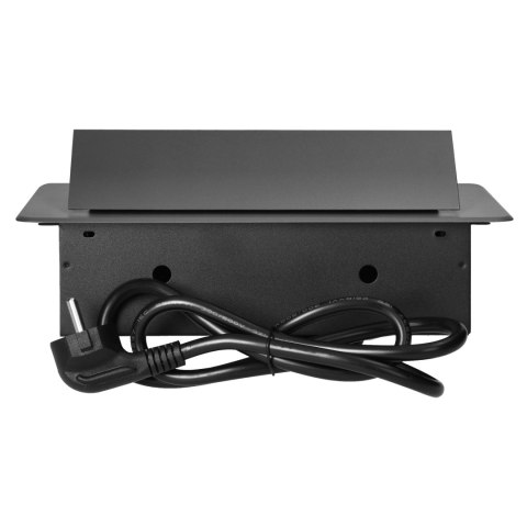 Gniazda meblowe wpuszczane w blat z płaskim frezowanym rantem, ładowarką USB i przewodem 1,5m, 2x2P+Z, 2xUSB (typ A+C; 3,6A), gr