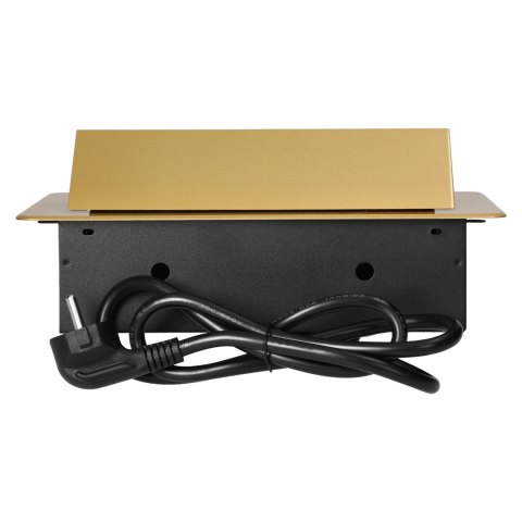 Gniazda meblowe wpuszczane w blat z płaskim frezowanym rantem, ładowarką USB i przewodem 1,5m, 2x2P+Z, 2xUSB (typ A+C; 3,6A), zł