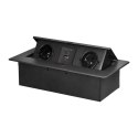 Gniazdo meblowe wpuszczane w blat z płaskim frezowanym rantem i ładowarką USB, 2x2P+Z, 2xUSB (typ A+C; 3,6A), grafitowe