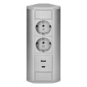 Gniazdo meblowe 2x2P+Z (Schuko), 2xUSB (typ A+C; 2,4A), szaro-srebrne
