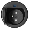 Gniazdo meblowe ?6cm wpuszczane w blat z pokrywką, ładowarką USB i przewodem 1,9m, 1x2P+Z (French), 1xUSB (typ C; 20W), czarne