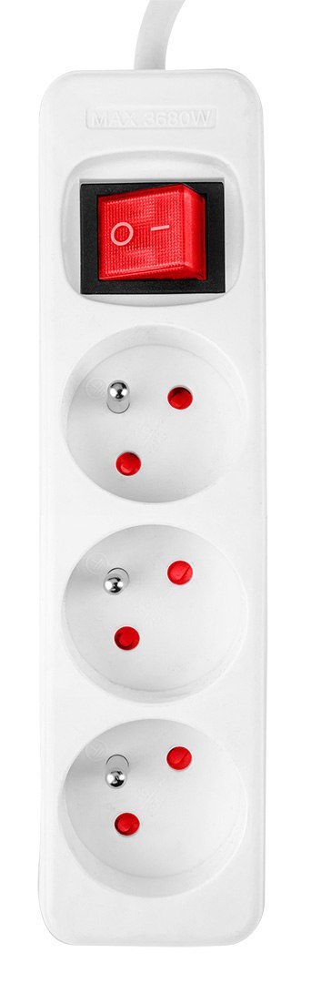 Przedłużacz listwowy 1.5 m, 3 x 1.5 mm2, 3G, biały, ON/OFF