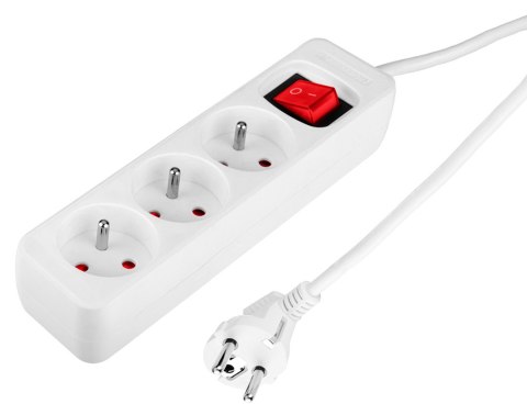 Przedłużacz listwowy 1.5 m, 3 x 1.5 mm2, 3G, biały, ON/OFF