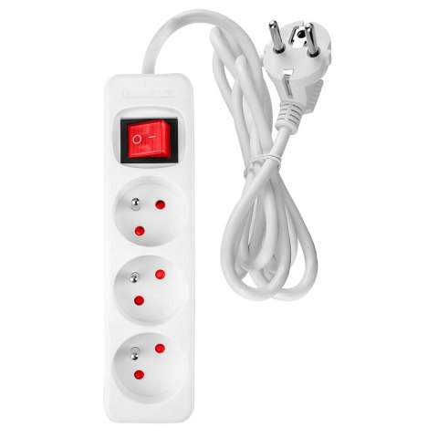 Przedłużacz listwowy 3 m, 3 x 1.5 mm2, 3G, biały, ON/OFF