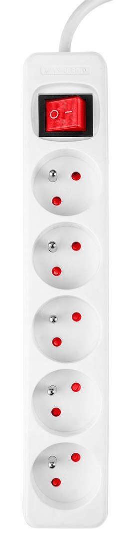 Przedłużacz listwowy 5 m, 3 x 1.5 mm2, 5G, biały, ON/OFF