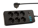 98-212# Przedłużacz sieciowy ps-650 6-gniazd 3xusb 1xusb-c 5m czarny 3x1mm