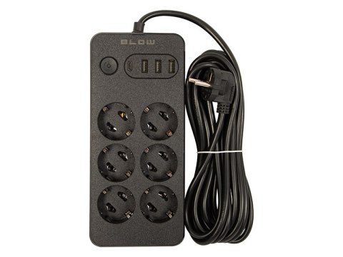 98-212# Przedłużacz sieciowy ps-650 6-gniazd 3xusb 1xusb-c 5m czarny 3x1mm