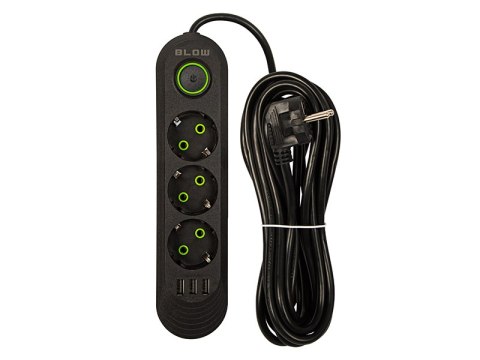 98-215# Przedłużacz sieciowy ps-350 3-gniazda 3xusb 5m czarny 3x1mm