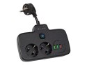 98-233# Rozgałęźnik ps-310u 3-gniazda 3xusb 0.1m czarny 2x1mm przedłużacz`