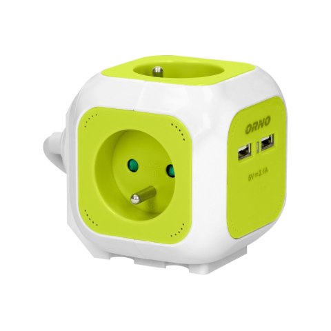 Przedłużacz 4-krotny z ładowarką 2xUSB 1,4m limonkowy