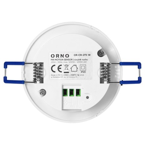 Czujnik ruchu 360°, IP20, 1200W, zasięg max. 8m, biały