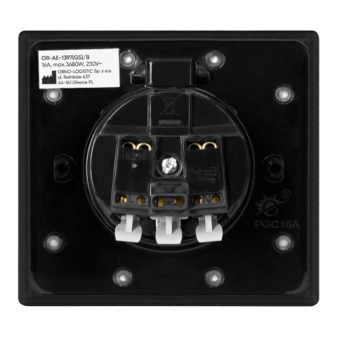 Hermetyczne gniazdo elektryczne, IP44, 1x2P+Z(Schuko), czarne