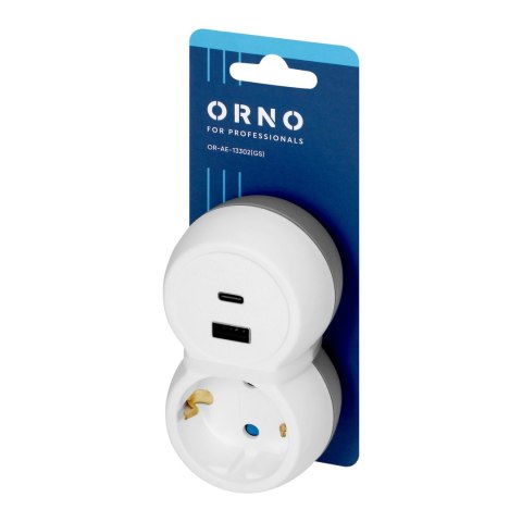 Rozgałęźnik 2P+Z, USB-A+C, schuko, biało-szary