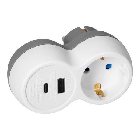 Rozgałęźnik 2P+Z, USB-A+C, schuko, biało-szary