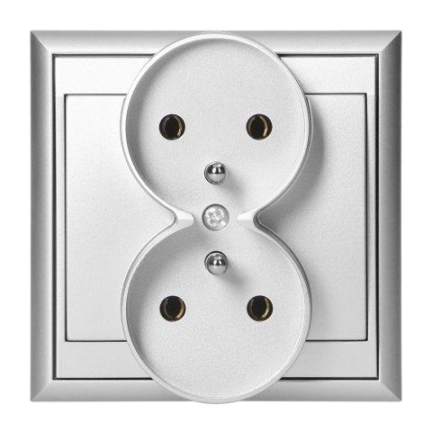 Gniazdo podwójne p/t 2x2P+Z Luna, 16A, 250V, PT-6LR, srebrny