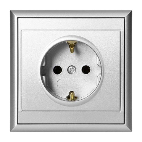 Gniazdo pojedyncze p/t 2P+Z, Schuko Luna, 16A, 250V, PT-17L, srebrny