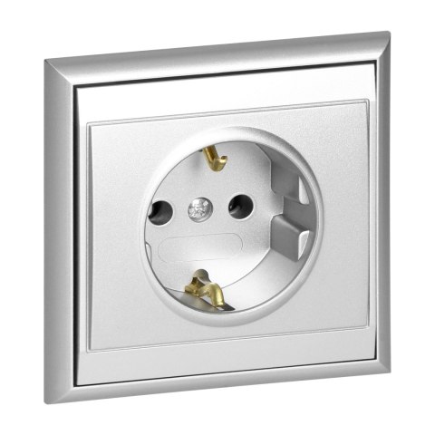 Gniazdo pojedyncze p/t 2P+Z, Schuko Luna, 16A, 250V, PT-17L, srebrny