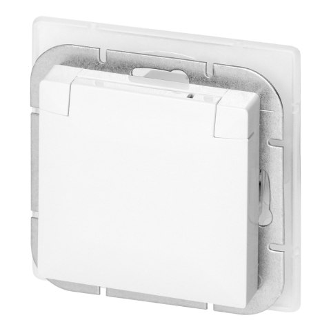 Gniazdo pojedyncze p/t 2P+Z Schuko bryzgoszczelne z klapką Pearl, 16A, 250V, PT-17PH, biały