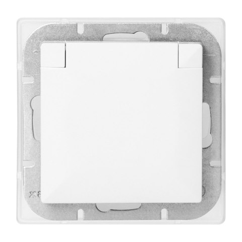 Gniazdo pojedyncze p/t 2P+Z bryzgoszczelne z klapką Pearl, 16A, 250V, PT-16PH, biały