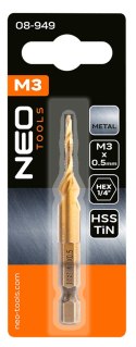 Wiertło gwintujące HSS TiN, M3 x 0.5 mm, Hex