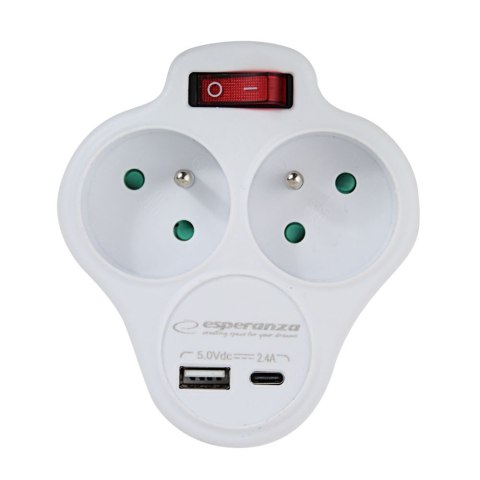 ELK311W Esperanza rozgałęźnik elektr. 2 gn. usb-c usb-a wł. biały
