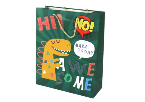 Papierowa Torba Prezentowa Zielona Dinozaur 32cm x 26cm x 10cm