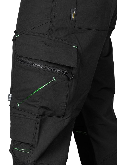 Spodnie robocze Mix&Match, 4 way stretch, z kaburami, Cordura, czarne, rozmiar S
