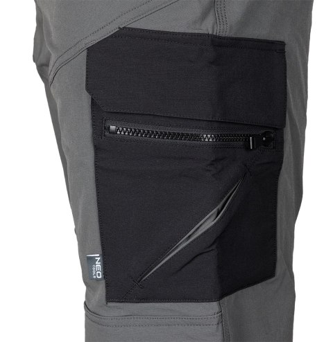 Spodnie robocze Mix&Match, 4 way stretch, z kaburami, Cordura, szaro-czarne, rozmiar M
