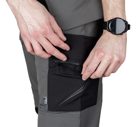 Spodnie robocze Mix&Match, 4 way stretch, z kaburami, Cordura, szaro-czarne, rozmiar XS