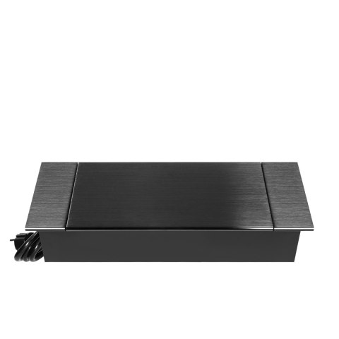 Gniazdo meblowe wpuszczane w blat z płaskim frezowanym rantem, uchylną klapką, ładowarką USB i przewodem 1,5m, 2x2P+Z (Schuko), 
