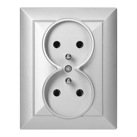 Gniazdo podwójne p/t 2x2P+Z Pearl, 16A, 250V, PT-6 P, srebrny