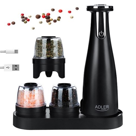 AD 4449 black Młynek do przypraw, soli i pieprzu - zestaw 3 młynków - usb