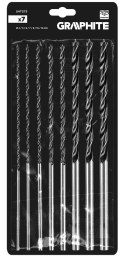 Zestaw wierteł do drewna, przedłużanych: 4, 5, 6, 7, 8, 10, 12 x 300 mm, 7 szt.