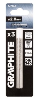 Wiertło do metalu HSS, DIN 340, przedłużane, 2 mm, 3 szt.