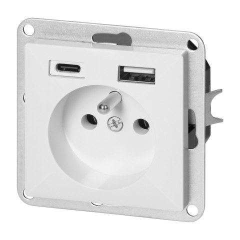 Gniazdo pojedyncze p/t 2P+Z z ładowarką USB A+C Pearl, 16A, 250V, PT-16P/USB, biały